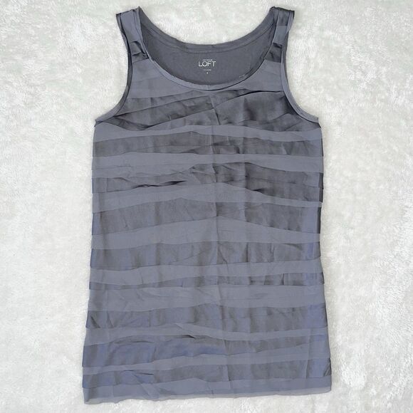 Ann Taylor Loft Tank Top Womens Size S Tiered Straps Sleeveless Dark Gray Knit - Picture 1 of 10